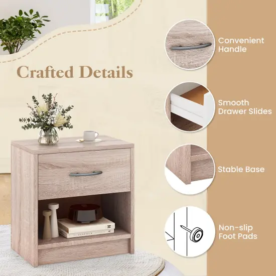 Nightstand with Drawer, Open Shelf, Modern Design and Sturdy Structure Natural {6}