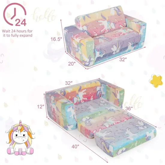 2-in-1 Convertible Round Corners Kid's Sofa With wide Backrest, Ergonomic Armrests {6}