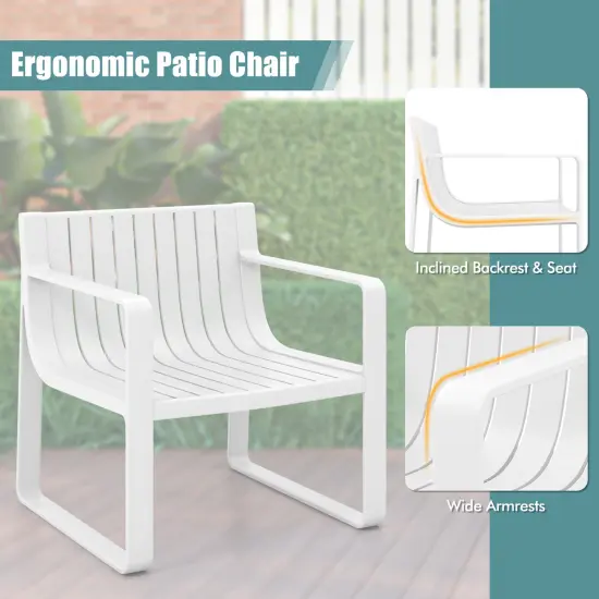 Set of 2 Patio Chairs with Curved Backrests and U Shaped Legs Perfect for Outdoor Seating White {6}