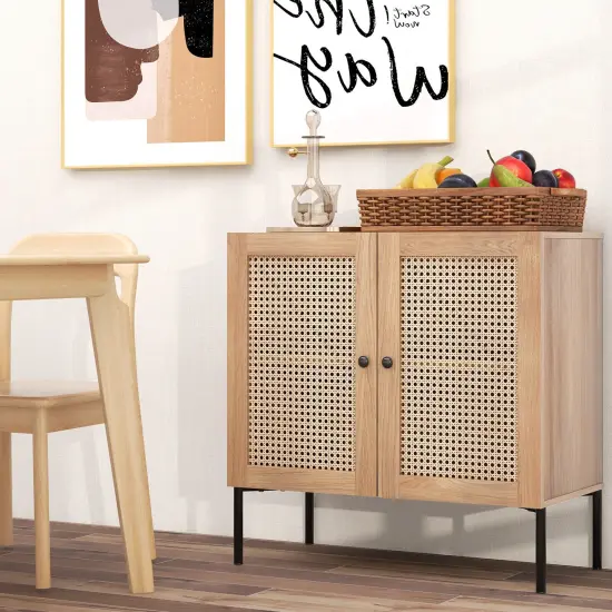 Rattan Sideboard with Adjustable Shelves and Metal Legs Natural {6}