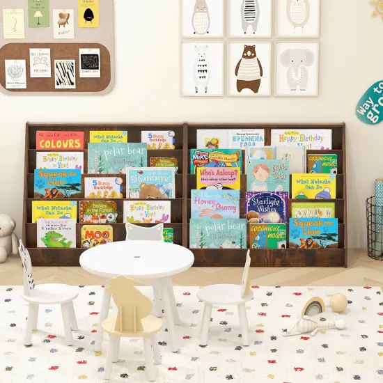 5-Tier Wooden Kids Multi-Purpose Bookshelf with Deep Compartments Suitable for Any Room Rustic Brown {3}