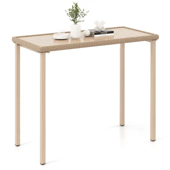 Light Brown Metal and PE Rattan Bar Table with Spacious Top and Sturdy Frame {4}