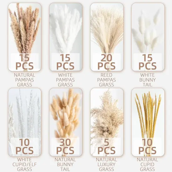 120PCS Natural Dried Pampas Grass Boho Home Decor Bouquet Phragmites Dried Flowers Bouquet for Wedding Floral Arrangements Home Decorations (120PCS) {3}