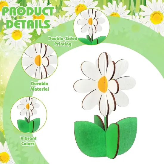 12 Pcs Spring Daisy Wood Signs Retro 3D Flowers Table Decoration Rustic Farmhouse Daisy Table Centerpiece Floral Block Tabletop Signs for Spring Home Tiered Tray Decor {5}