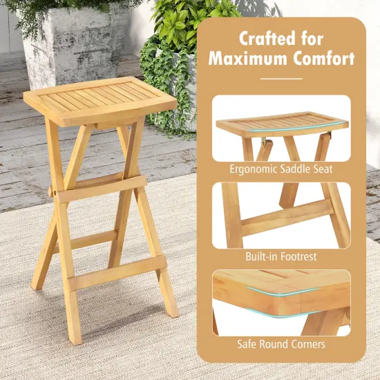 Set of 2 Natural Teak Wooden Outdoor Bar Stools with Countered Seat Perfect Fit for Any Bar {6}