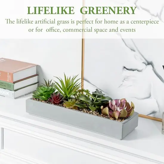 15 Inch Mixed Color Assorted Artificial Succulent Plant Arrangement in Modern Gray Clay Planter Tray {3}