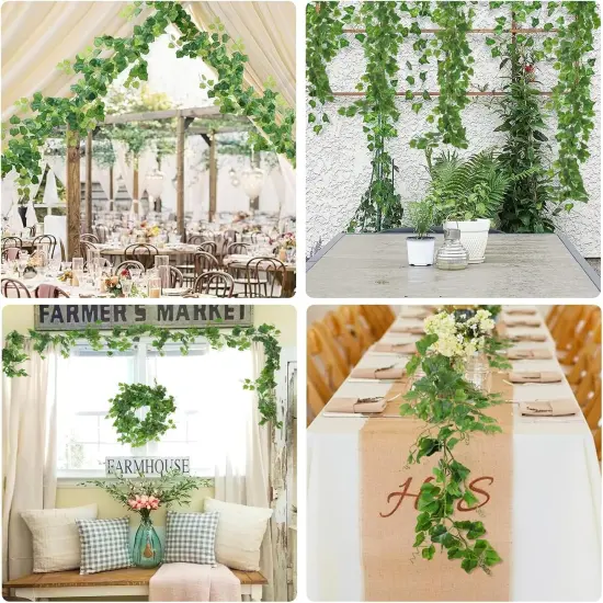 Artificial Vines Ivy Garland 2Pcs 6Ft Fake Hanging Twigs Vine Plants Faux Green Grape Leaves Greenery for Indoor Outdoor Home Office Garden {2}