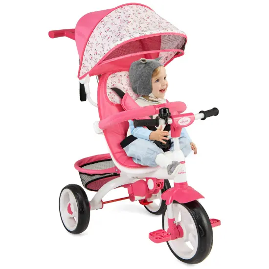 5-in-1 Detachable Baby Stroller Tricycle with Adjustable Sun Protection and Foldable Footrests Pink {3}