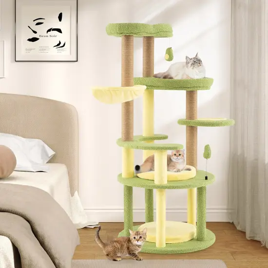 Multi-color Engineered Wood Multi-level Avocado Theme Cat Tree with Scratching Posts {2}
