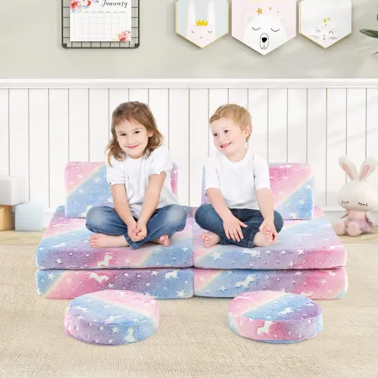Flannel Kids Play Couch Set and 6-Piece Glow-in-the-Dark Modular Sofa Multicolor {2}