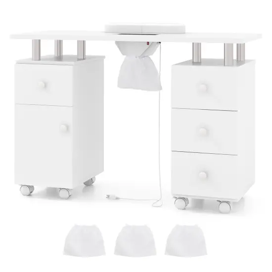 Manicure Table with Dust Collector, Storage and Wrist Rest Cushion White {1}