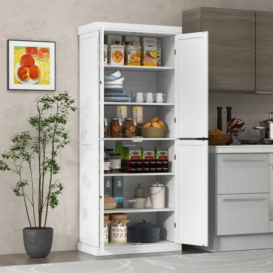 72.5 Inches Tall Buffet Cabinet with 6-Tier Shelves and 4 Doors-White {2}