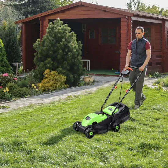 14 Inch Green Electric Push Lawn Corded Mower with 3 Level Adjustable Cutting Height {3}