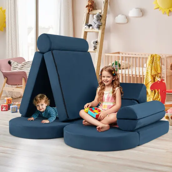 Velvet Suede 13-Piece Kids Modular Play Couch, Soft and Safe Design Blue {2}