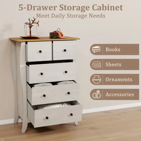 5 Fabric Drawers Closet Storage Organizer Dresser with Wooden Tabletop Perfect for Bedroom or Hallway Gray {6}