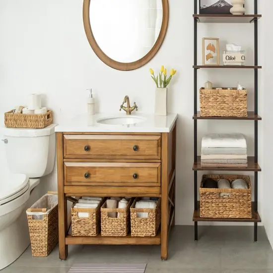 Large Rectangular Wicker Basket, Water Hyacinth Storage Basket with Built-in Handles {3}