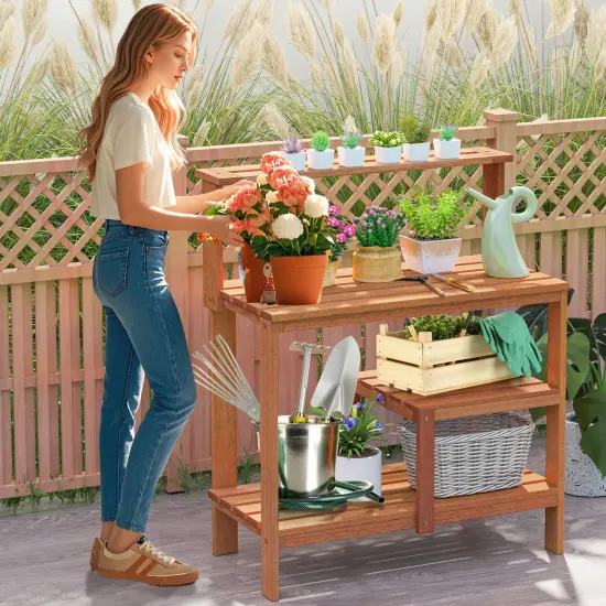 Solid Wood Potting Bench Table with Storage Shelves 35.5x19x43 {3}
