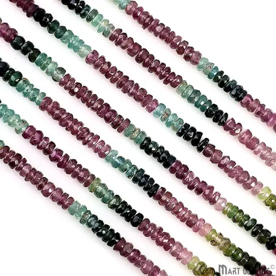 Tourmaline Rondelle Beads, 12.5 Inch Gemstone Strands, Drilled Strung Nugget Beads, Faceted Round, 3-4mm {6}