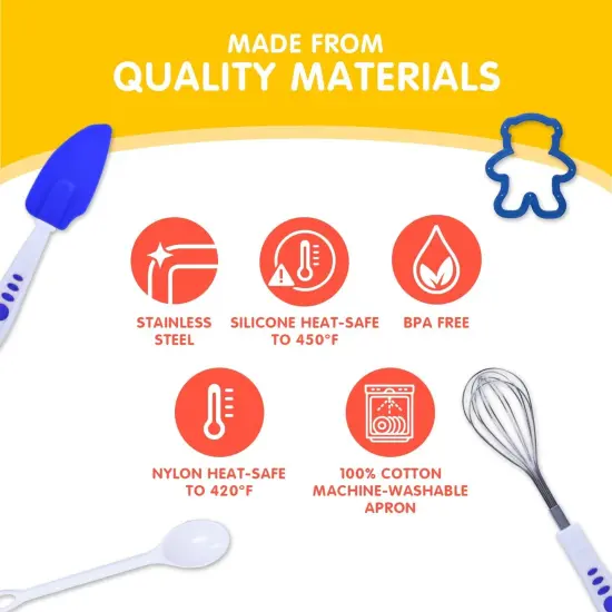 Curious Chef 11-Piece Blue and Green Chef's Kit for Kids, Includes Real Cooking and Baking Tools, Dishwasher Safe and Made with BPA-Free Plastic {4}