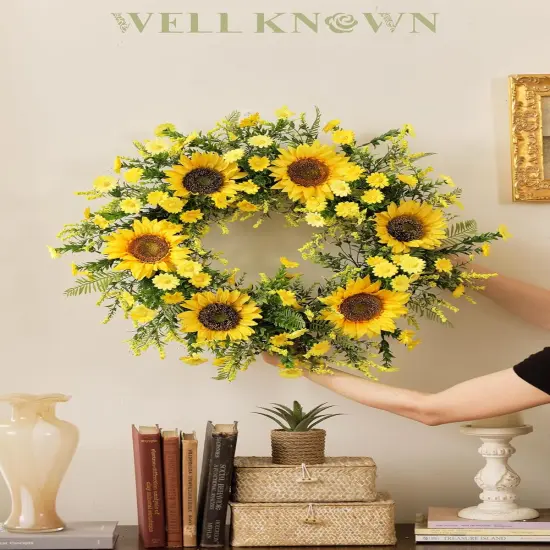 ​Sunflower Wreaths for Front Door, Well Known 21 Inch Yellow Fall and Summer Door Wreath for Sunflower, Handmade Silk Sunflower Decor for Home Party Festival Wedding Decor {5}