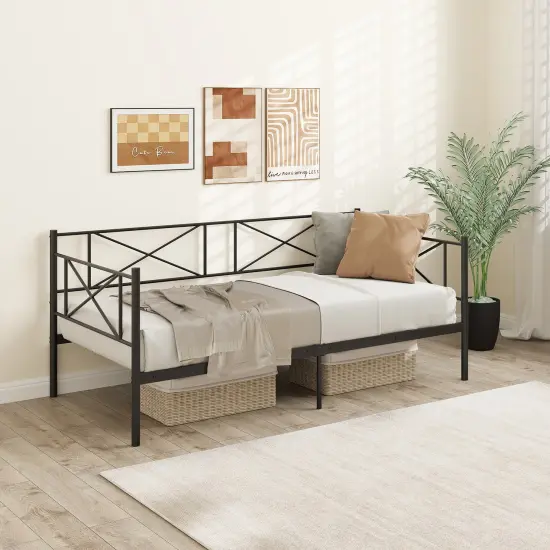 Twin Platform Bed Frame with Metal Slats and Space-saving Design White {2}