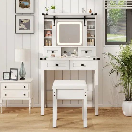 Makeup Vanity Desk with Mirror and Adjustable Storage Shelves-White {5}