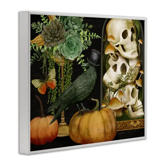 Crow & Skulls Academia Framed Giclee Art Gray {9}