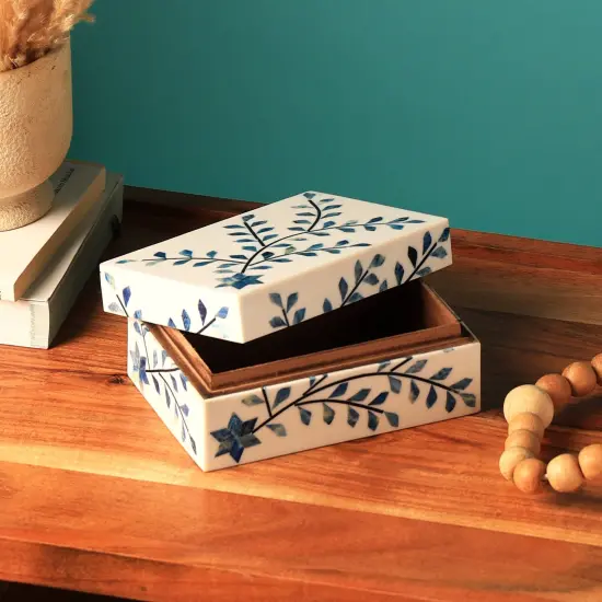 Decorative Multipurpose Storage Box/Jewelery Organizer - 6" X 4" Blue and White {7}