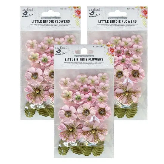 Pack of 3 - Little Birdie Renae Paper Flower 27/Pkg-Pearl Pink {1}