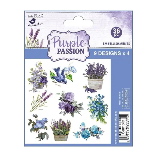 Pack of 3 - Little Birdie Ephemera Embellishment 36/Pkg-Purple Passion {3}