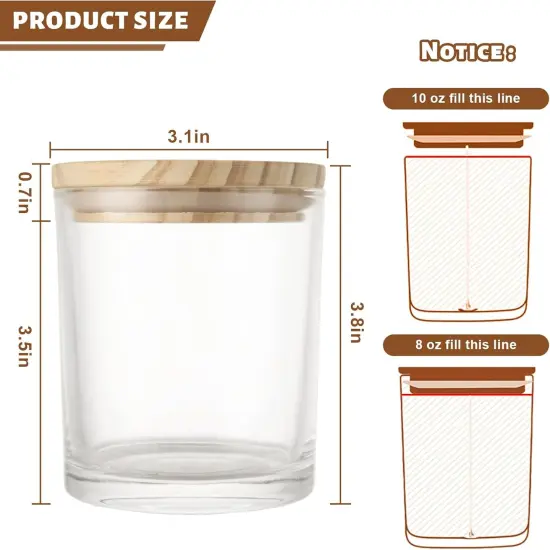 12 Pack 10 OZ Clear Glass Candle Jars, Glass Candle Making Jars with Bamboo Lids, Empty Clear Glass Candle Jars, Bulk Candle Containers for Making Candles - Dishwasher Safe {2}