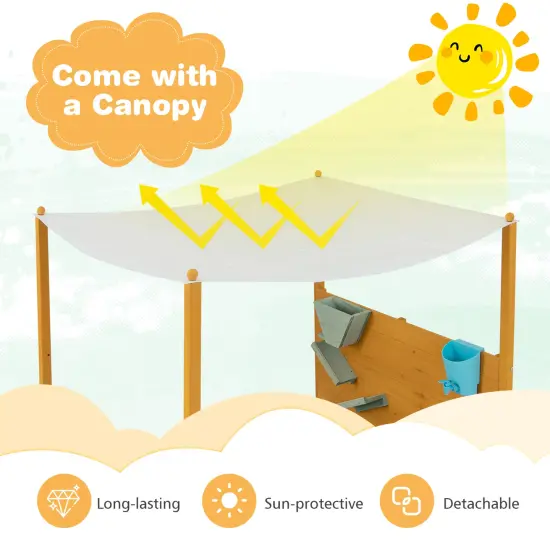 Wooden Sandbox with Sand Wall & Canopy for Kids 47x42 {6}