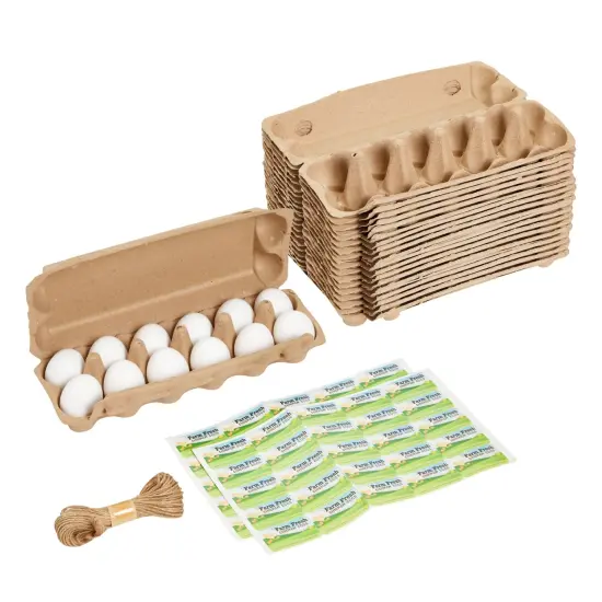 18 Pack 1 Dozen Paper Egg Cartons with Labels for 12 Chicken Eggs, 50 Self-Adhesive Labels, 1 Jute String Roll (Brown) {1}