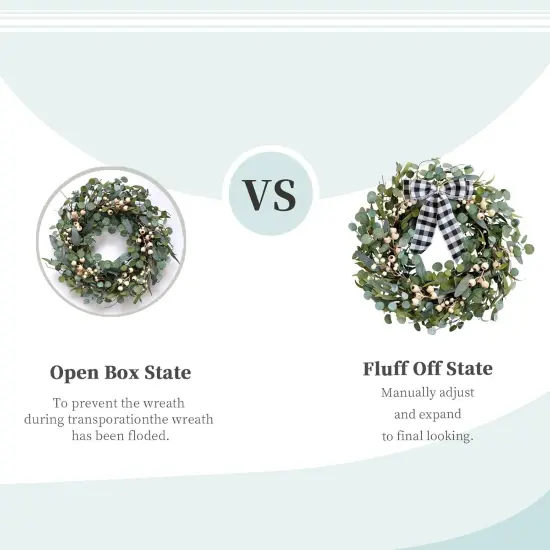 Artificial Spring/Summer Wreath 24 Inch Evergreen Wreaths for Front Door Eucalyptus Wreath with Berries for Outside All Seasons Indoor Outdoor Decor {4}