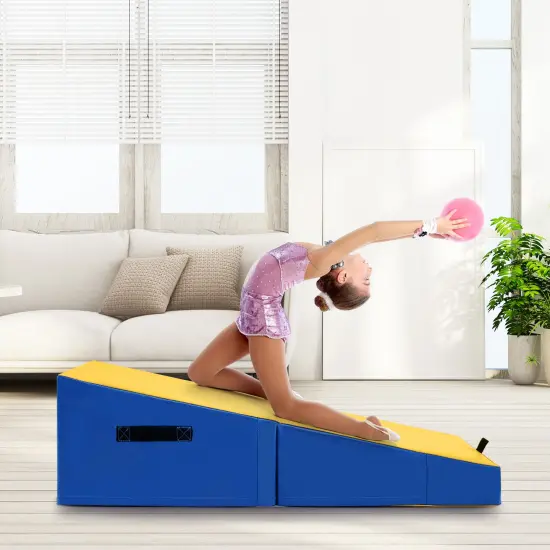 Folding Portable Incline Yoga Gymnastics Tumbling Mat Suitable for Gymnastics Room or Kindergarten Yellow {2}