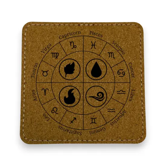 Coaster - Zodiac Elements - SET OF 2 - Leather or Stitched Cork Dark Brown/Black {2}