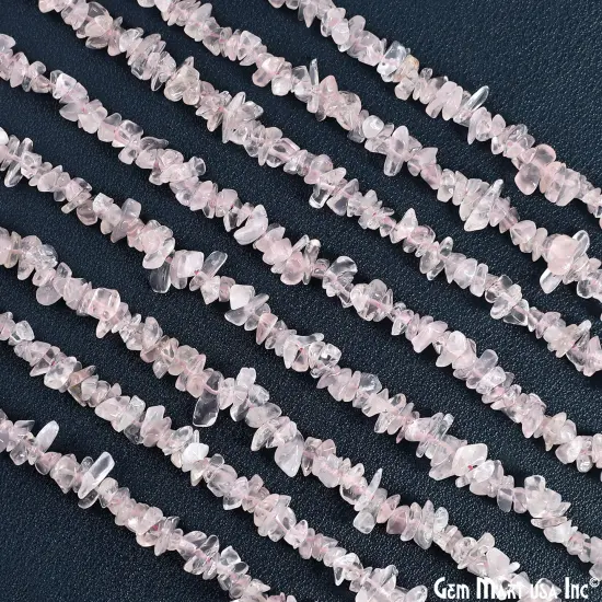 Rose Quartz Chip Beads, 34 Inch, Natural Chip Strands, Drilled Strung Nugget Beads, 3-7mm, Polished, GemmartUSA (CHRQ-70001) {1}