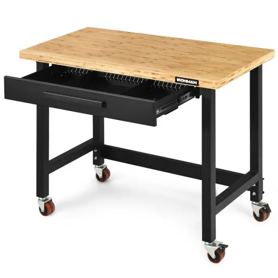 48-inch Wicker and Iron Workbench with 500 lbs Capacity and Smooth-Rolling Wheels {6}
