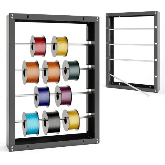 Grey Wall Mounted Wire Spool Rack with 4 Galvanized Metal Rods {4}