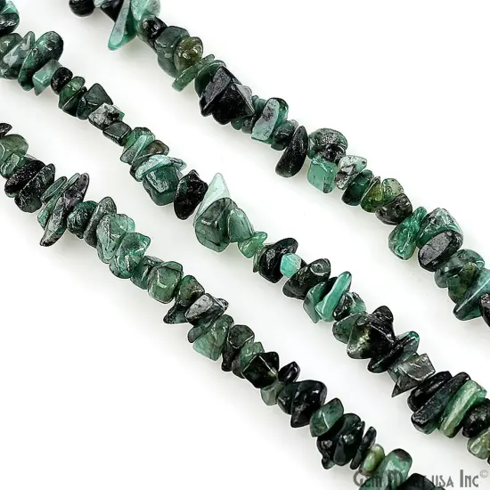 Emerald Chip Beads, 34 Inch, Natural Chip Strands, Drilled Strung Nugget Beads, 3-7mm, Polished, GemMartUSA (CHEM-70001) {4}