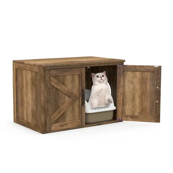 Oak Wooden Flip Top Hidden Cat Washroom Furniture with Removable Divider and Flip Top Opening {1}