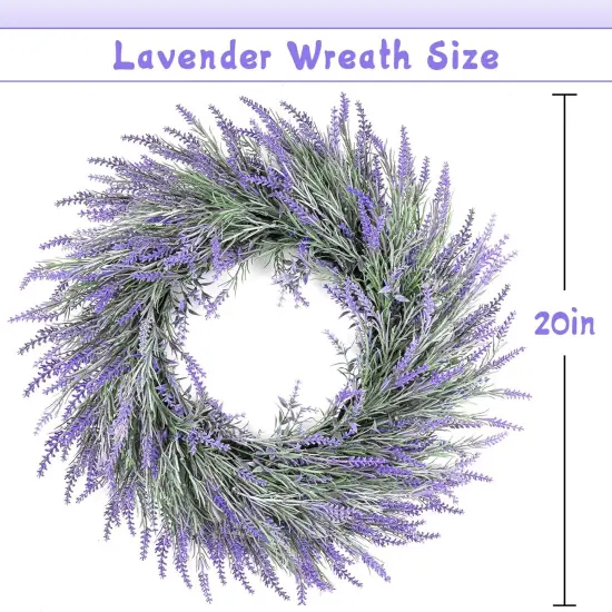 Spring Artificial Lavender Wreath, 20Inch Purple Lavender Wreath for Front Door {2}
