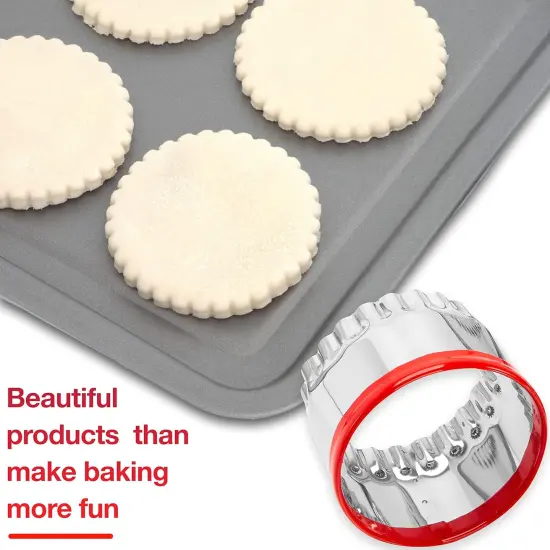 3Pcs Fluted Round Cookie Cutters 2" 2.6" 3", Heavy Duty Food-Grade Stainless Steel, Biscuit Cutter, Mini Cookie Cutters, Cookie Cutters for Baking, Unique Design with Protective Red Top PVC {4}