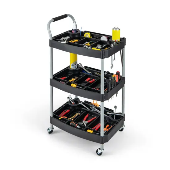 Black 3 Layer Detailing Tool Rolling Utility Cart with Multiple Divider and Bottle Holder {3}