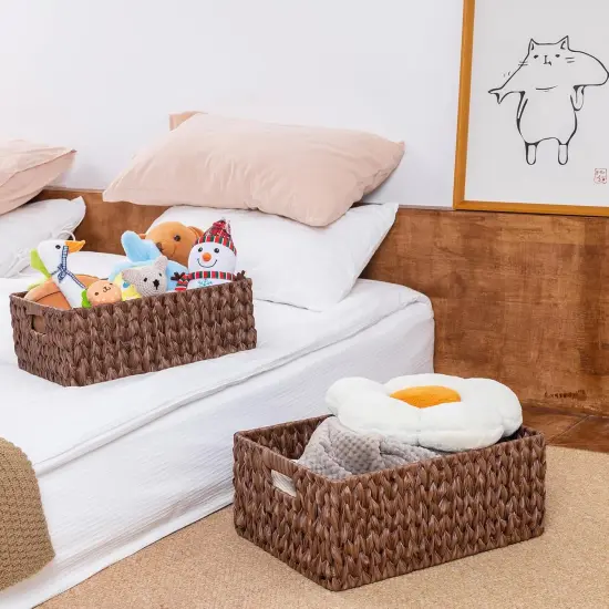 Large Spring Wicker Basket, Waterproof Wicker Storage Basket, Odorless Plastic Woven Baskets for Organizing, Rectangle Rattan Baskets with Handle {2}