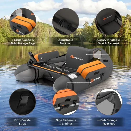 Inflatable Fishing Float with Adjustable Straps & Storage Pockets Gray {6}