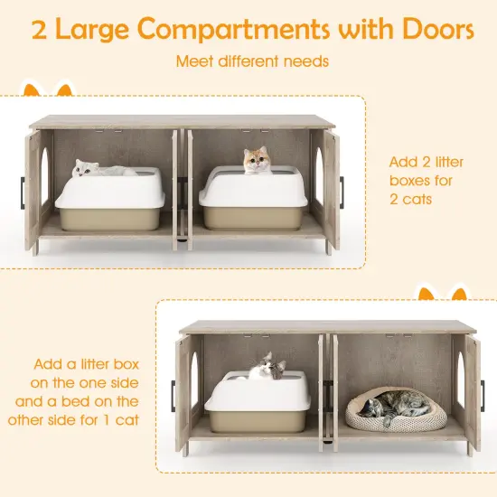 MDF Engineered Board Cat Litter Box Enclosure with Barn Door and Multi-Functional Design Oak {6}