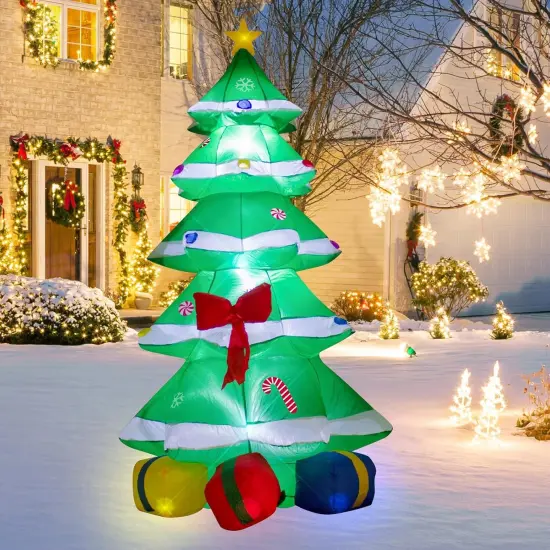 6 Foot Christmas Inflatable Christmas Tree with Gift Box Decoration with LED Lights,Cute Blow up Christmas Tree Indoor Outdoor Decoration - WM - 22 {1}