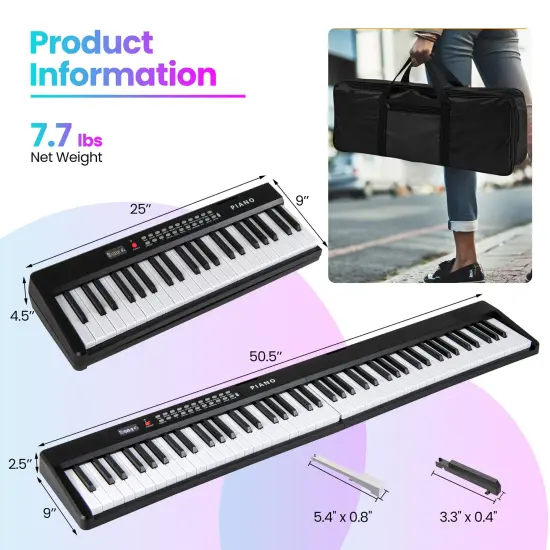 88 Key Foldable Electronic Keyboard Piano with Wireless MIDI Suitable for Kids, Teenagers and Adult Black {4}