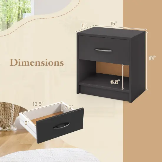 Nightstand with Drawer, Open Shelf, Modern Design and Sturdy Structure Gray {5}